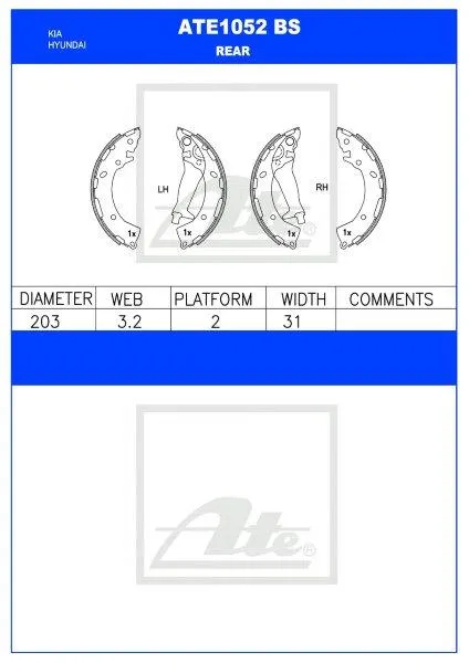Brake Shoes Hyundai Accent 3,4 Elantra, Kia Rio 2,3 Ate1052Bs Ate