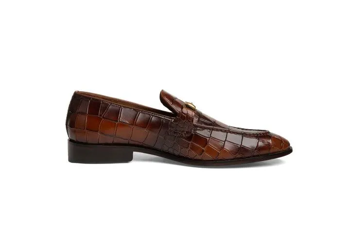 Brown Crocodile Embossed Gold Metal Bit