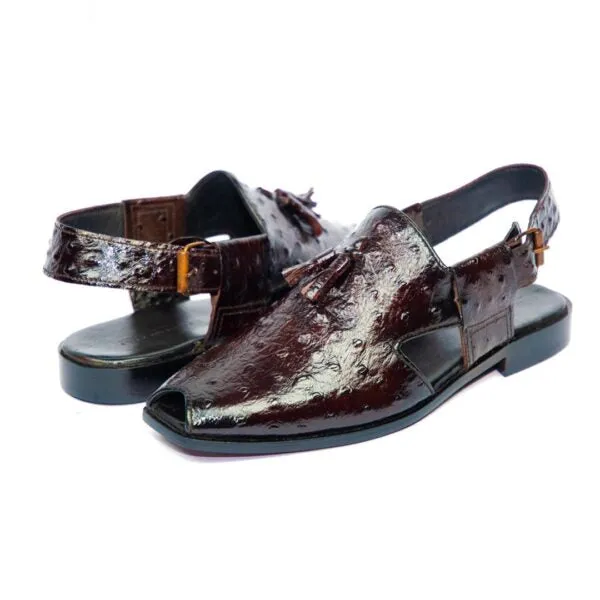Brown Ostrich Peshawari Tassel – Single Piece Upper – Leather Sole