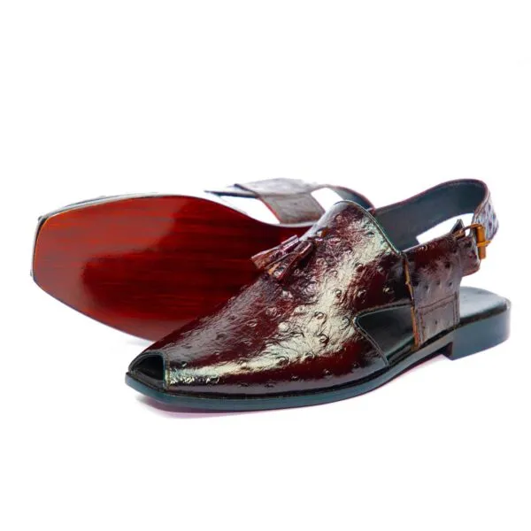 Brown Ostrich Peshawari Tassel – Single Piece Upper – Leather Sole
