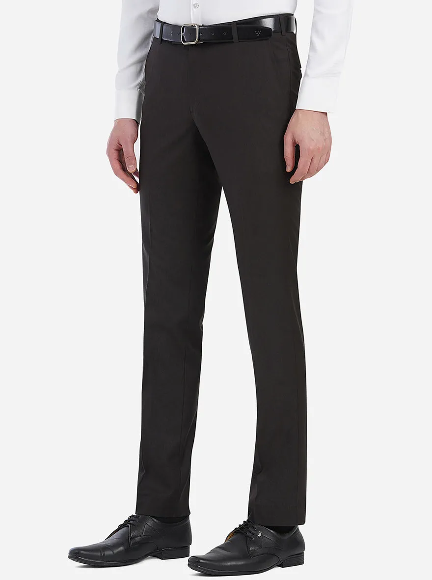 Brown Solid Slim Fit Formal Trouser | Metal