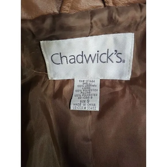 Chadwick's Brown Quilted Medium Weight Sturdy Professional Leather Jacket Size S