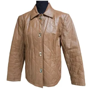 Chadwick's Brown Quilted Medium Weight Sturdy Professional Leather Jacket Size S