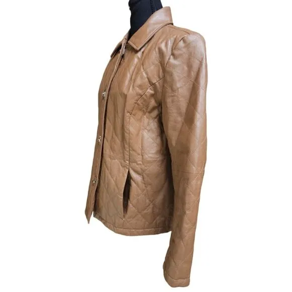 Chadwick's Brown Quilted Medium Weight Sturdy Professional Leather Jacket Size S