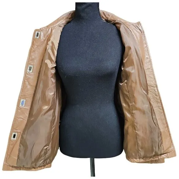 Chadwick's Brown Quilted Medium Weight Sturdy Professional Leather Jacket Size S