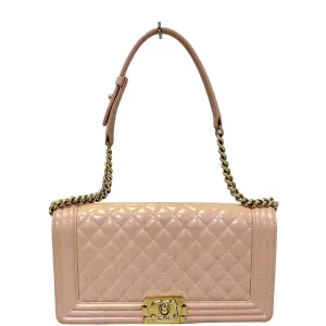 CHANEL Medium Boy Patent Leather Flap Bag Light Pink