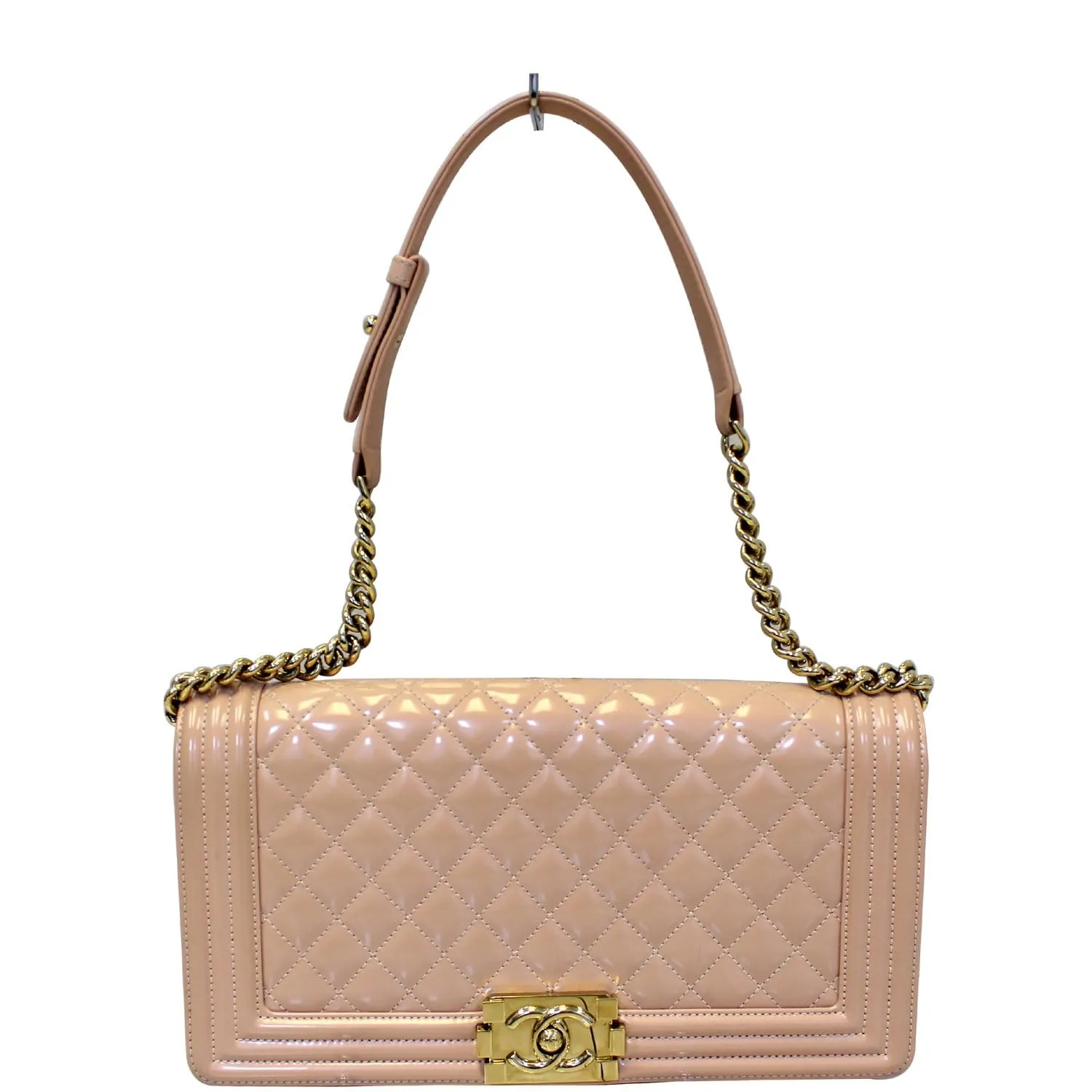 CHANEL Medium Boy Patent Leather Flap Bag Light Pink