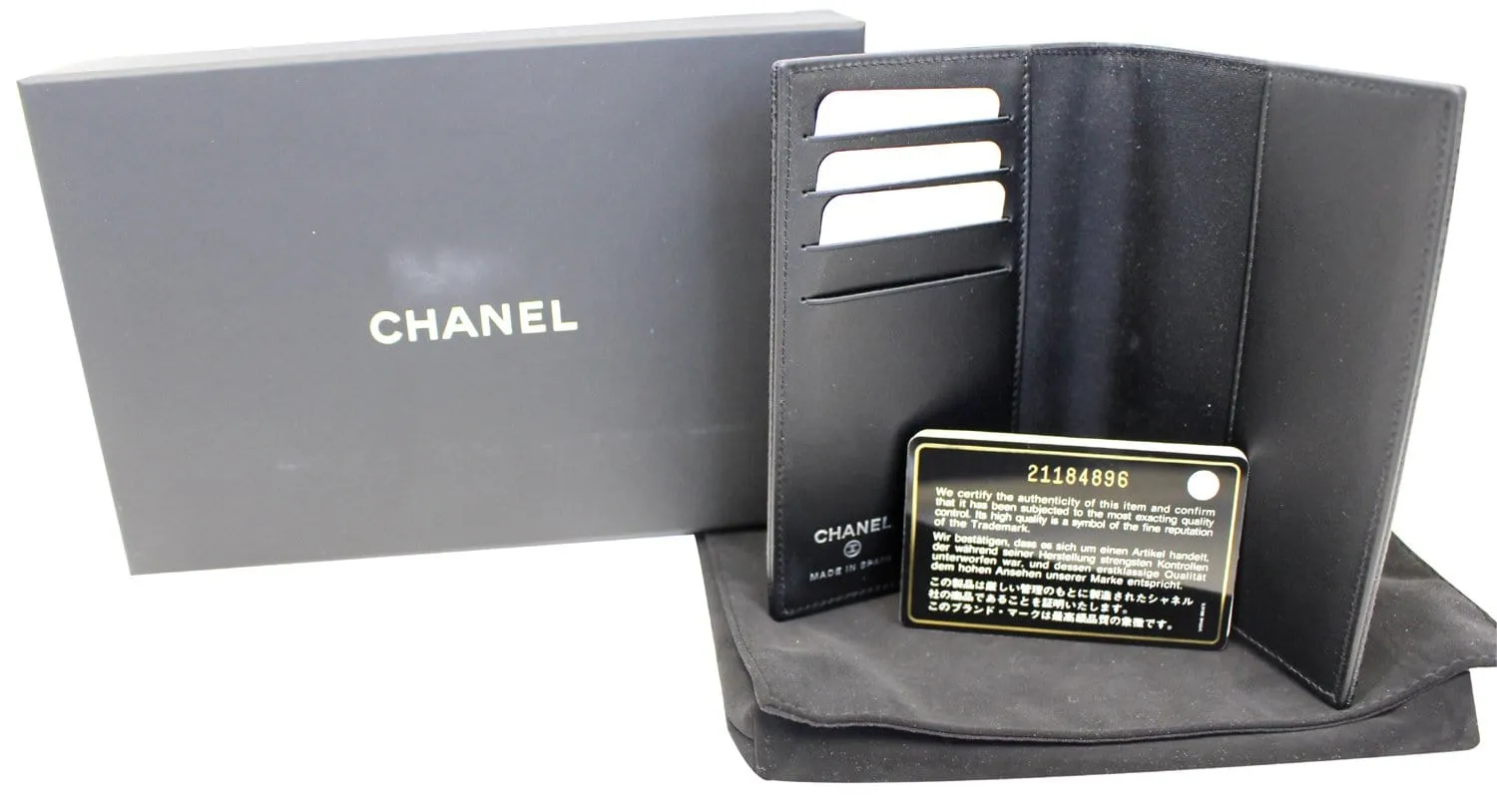 CHANEL Patent Leather Black Passport Wallet