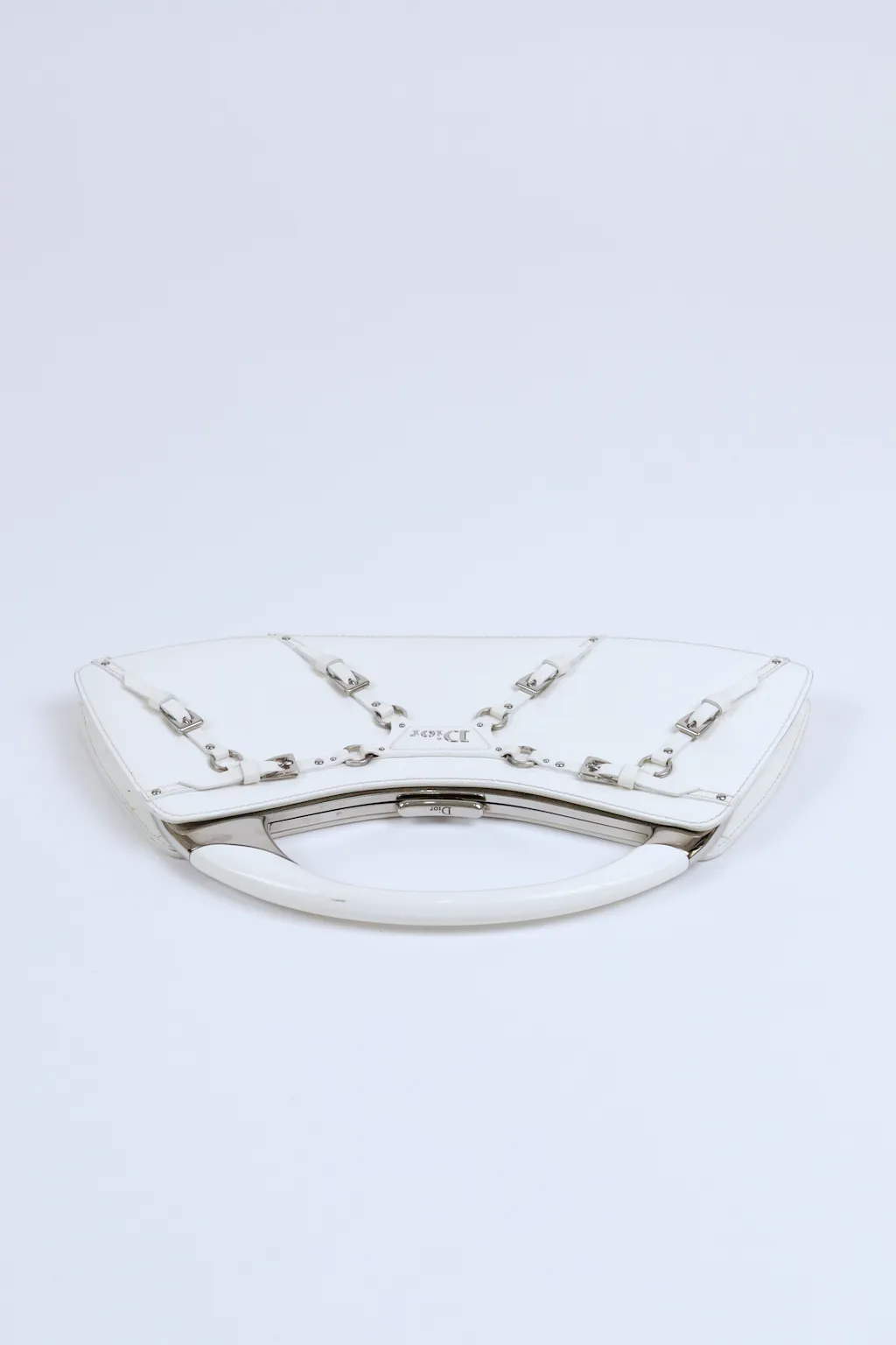Christian Dior Vintage Y2K White Patent Leather Bondage Leather Clutch