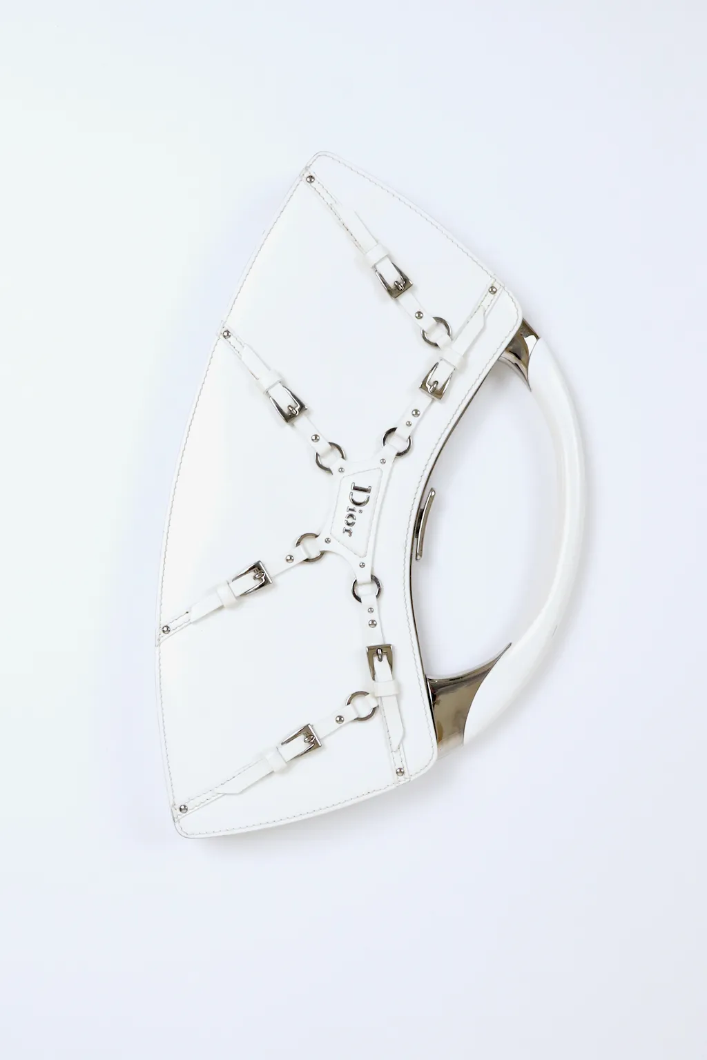 Christian Dior Vintage Y2K White Patent Leather Bondage Leather Clutch