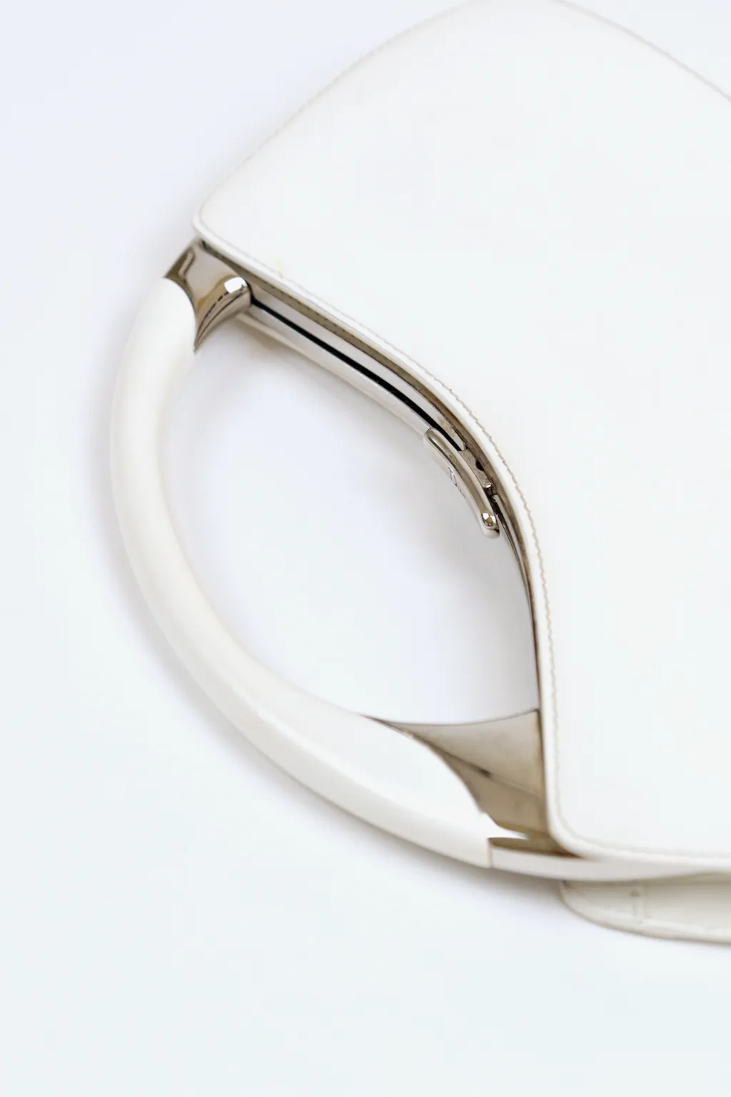 Christian Dior Vintage Y2K White Patent Leather Bondage Leather Clutch