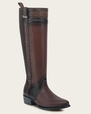 Cuadra Women’s Chocolate Moka Laser & Woven & Zipper Round Toe