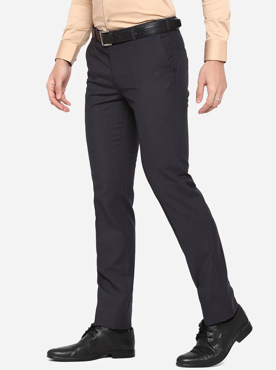 Dark Grey Solid Slim Fit Formal Trouser | Metal