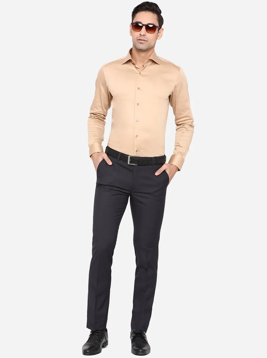 Dark Grey Solid Slim Fit Formal Trouser | Metal