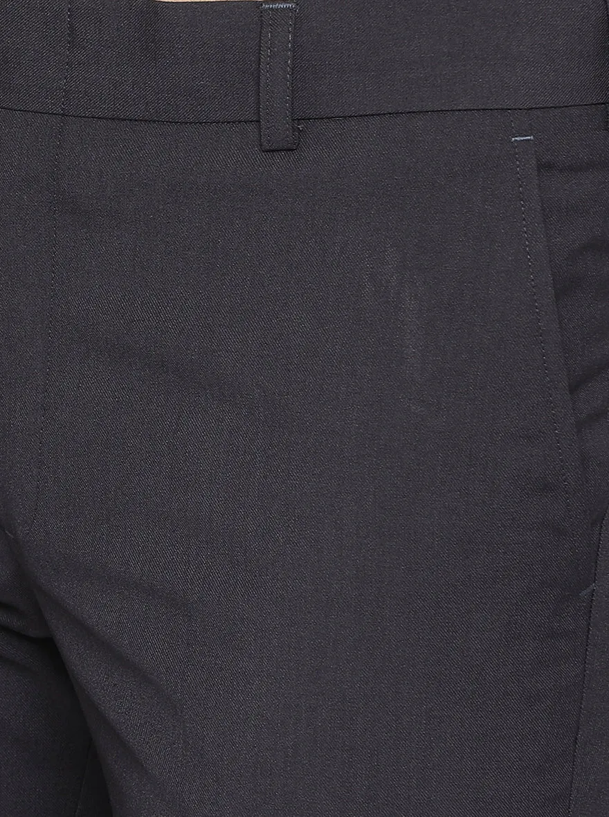 Dark Grey Solid Slim Fit Formal Trouser | Metal