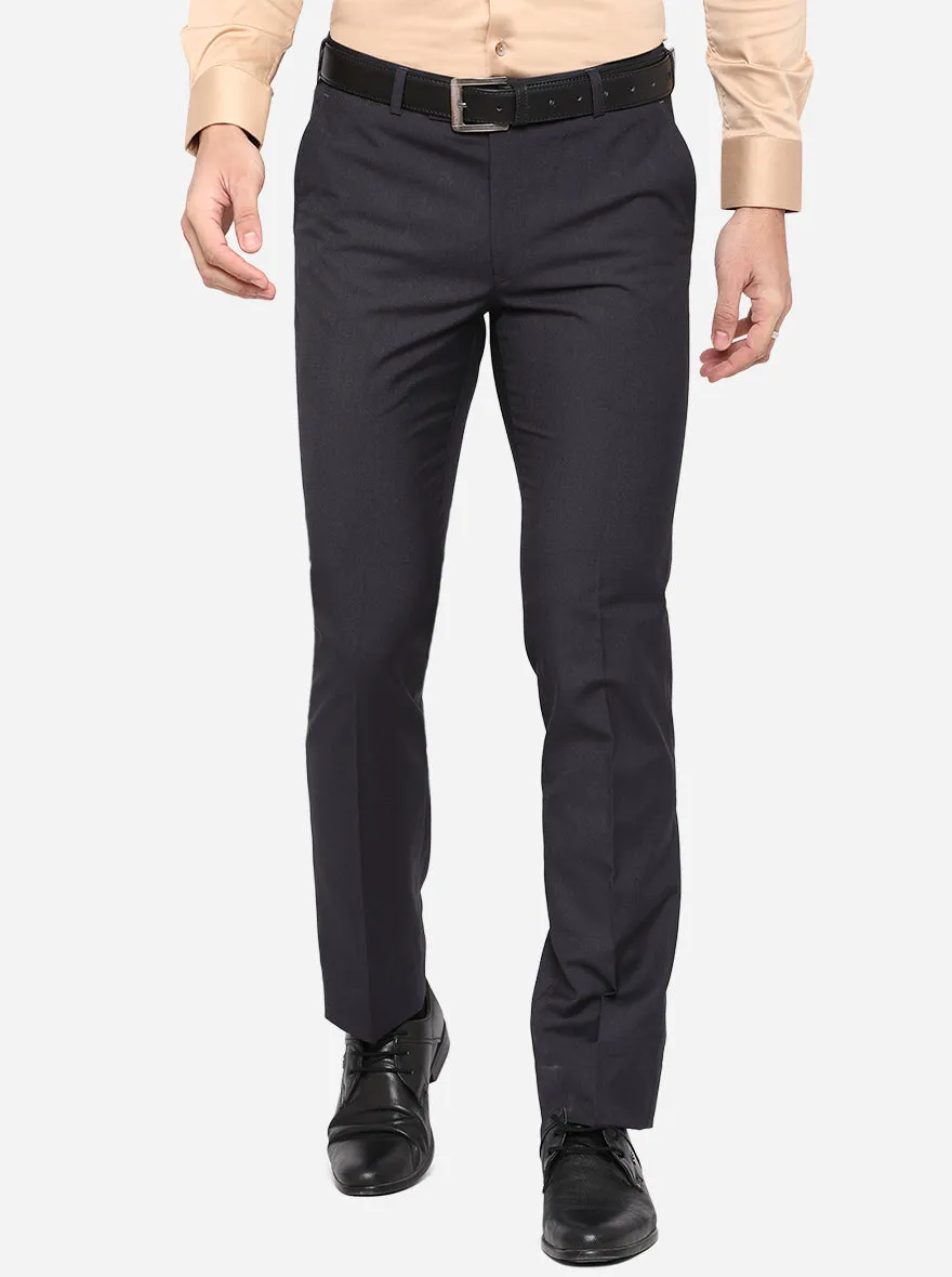 Dark Grey Solid Slim Fit Formal Trouser | Metal
