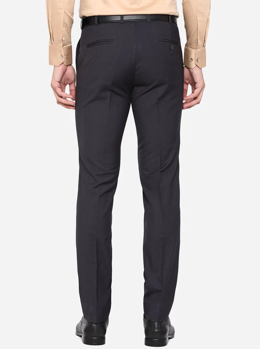 Dark Grey Solid Slim Fit Formal Trouser | Metal