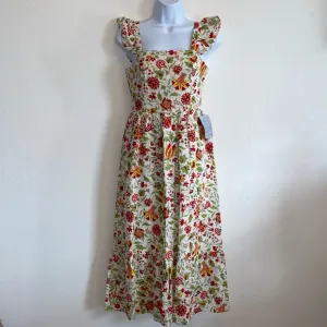 dRA Los Angeles Beautiful Floral Square Neckline Ruffle  Shoulder Dress