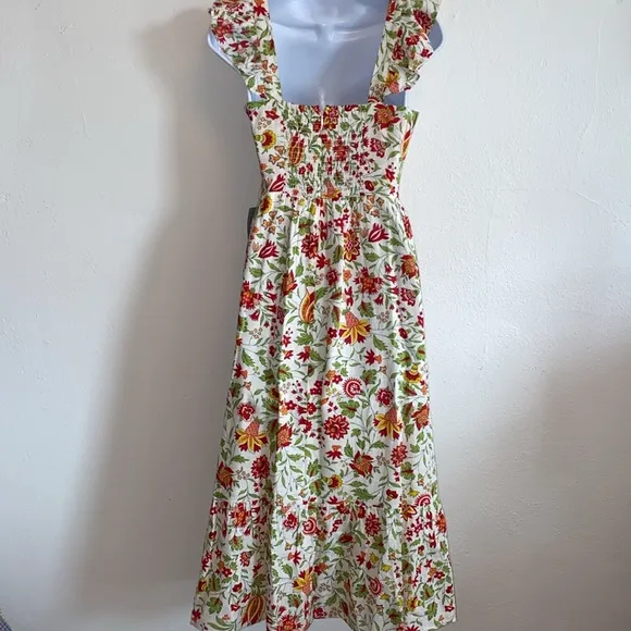 dRA Los Angeles Beautiful Floral Square Neckline Ruffle  Shoulder Dress