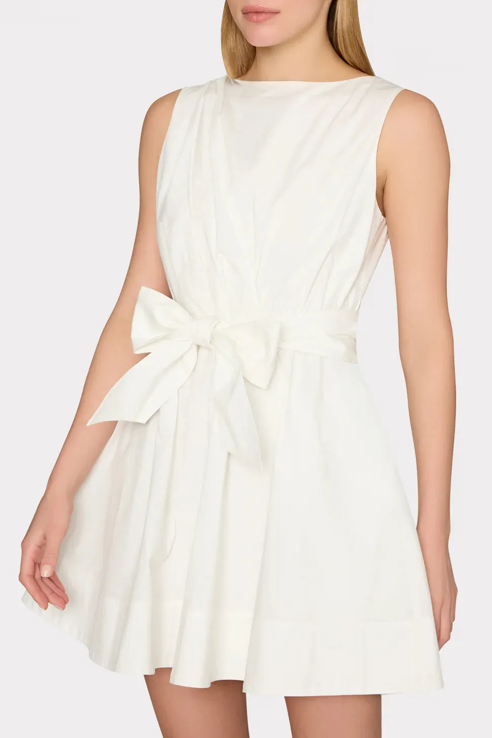 DRAPED POPLIN SLEEVELESS MINI DRESS