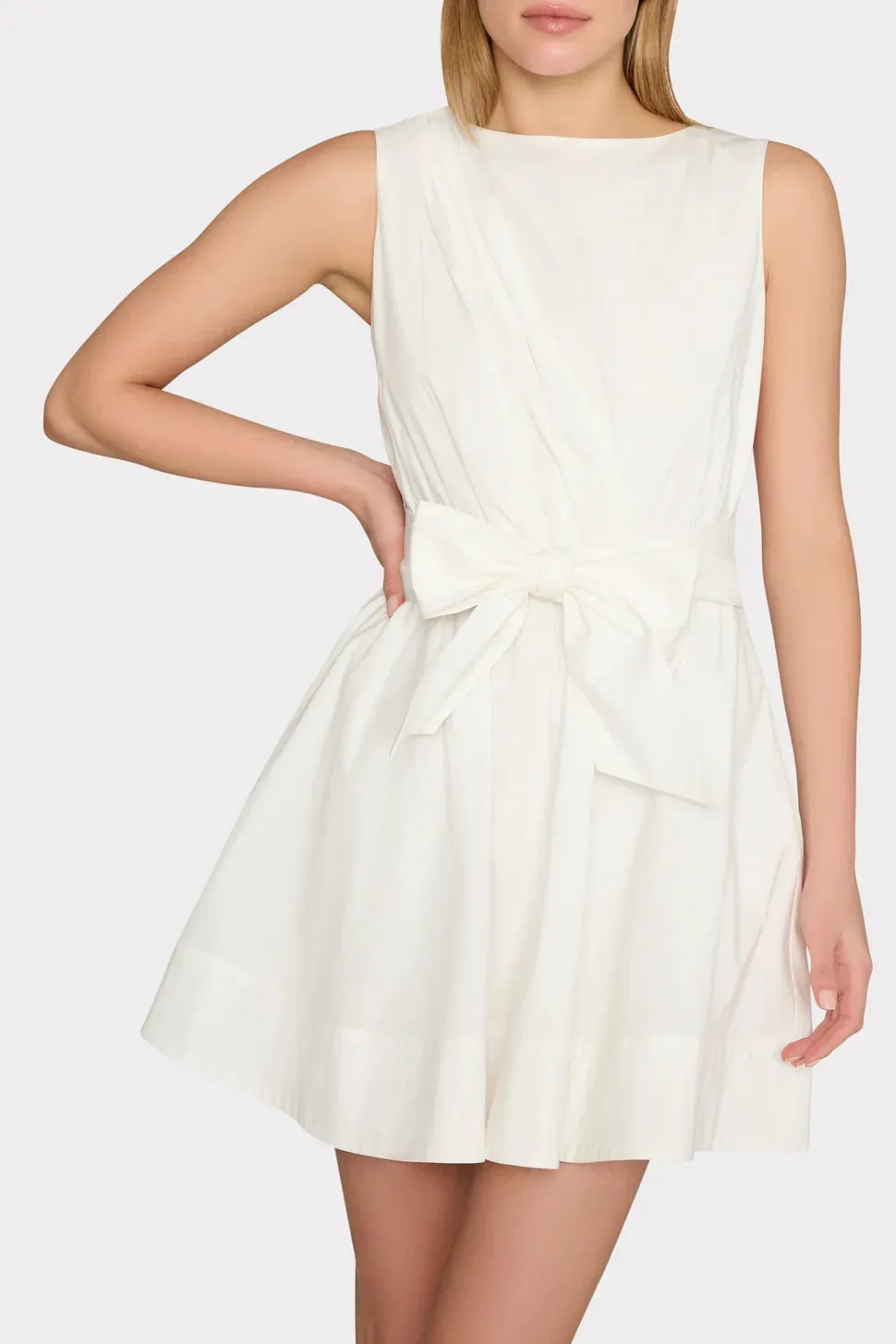 DRAPED POPLIN SLEEVELESS MINI DRESS