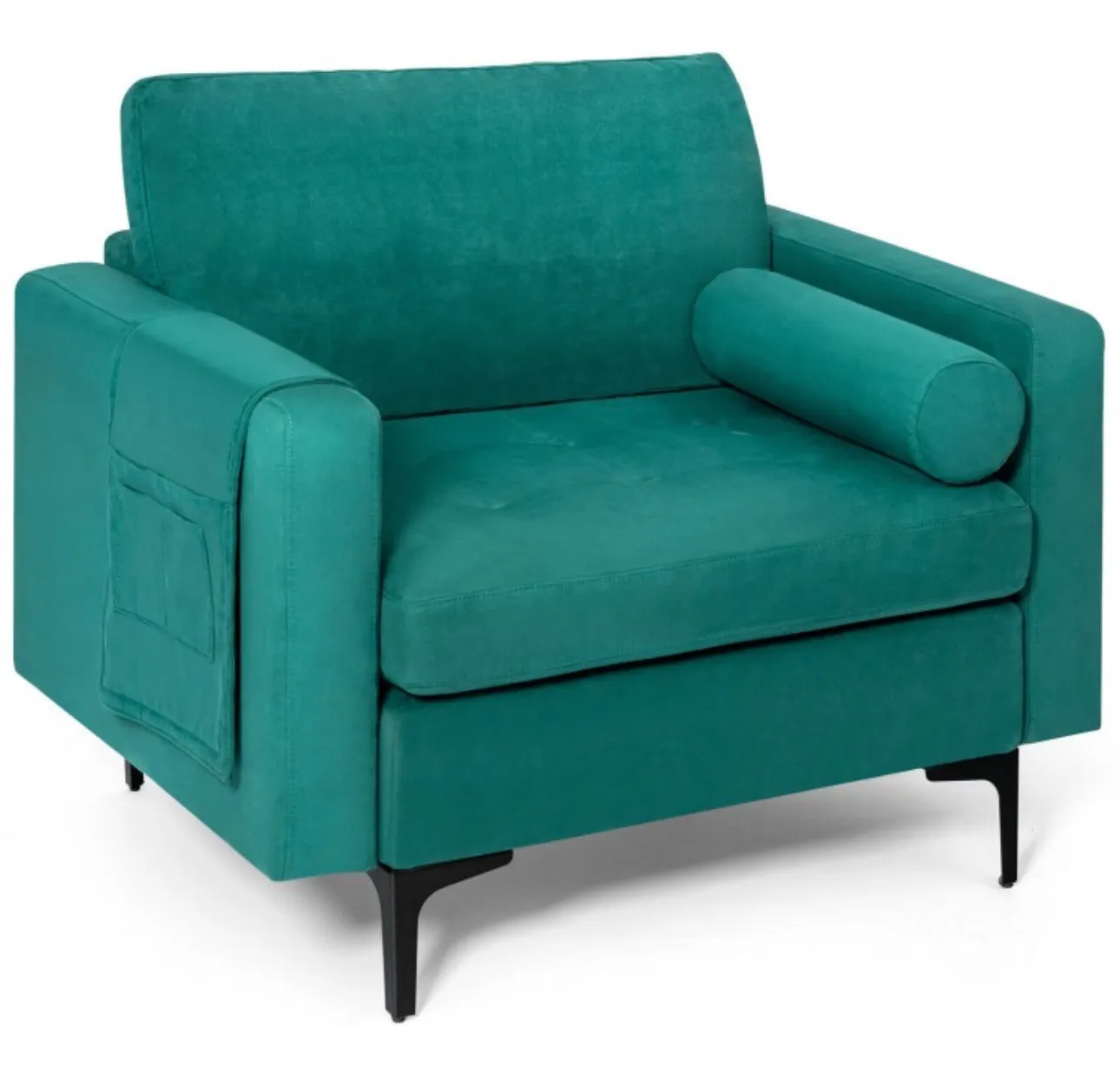 Elegant Modern Accent Chair Couch With Bolster And Side Storage Pocket | Thick Cushions | Heavy Duty Holds 660lbs | Suede Or Leather Or Lint Fabric