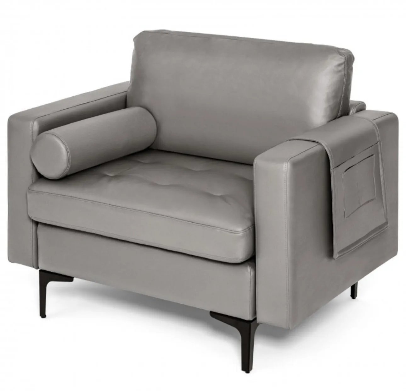 Elegant Modern Accent Chair Couch With Bolster And Side Storage Pocket | Thick Cushions | Heavy Duty Holds 660lbs | Suede Or Leather Or Lint Fabric