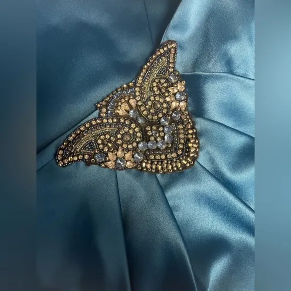 Eliza J One-Shoulder Beaded Jewel Satin Dress Evening Gown Size 4