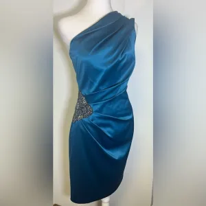 Eliza J One-Shoulder Beaded Jewel Satin Dress Evening Gown Size 4