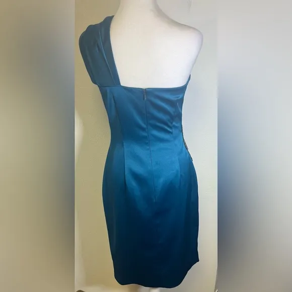 Eliza J One-Shoulder Beaded Jewel Satin Dress Evening Gown Size 4