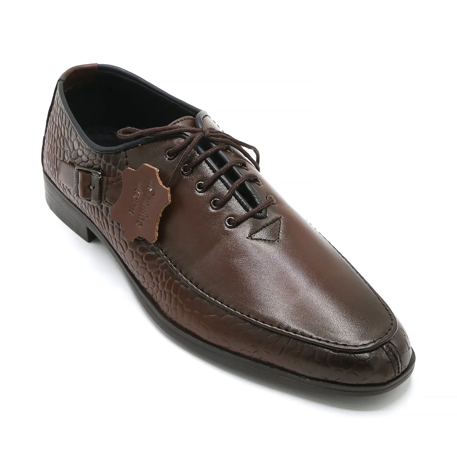 Eminent Croc Texture Formal Lace Up Shoes - Mustard