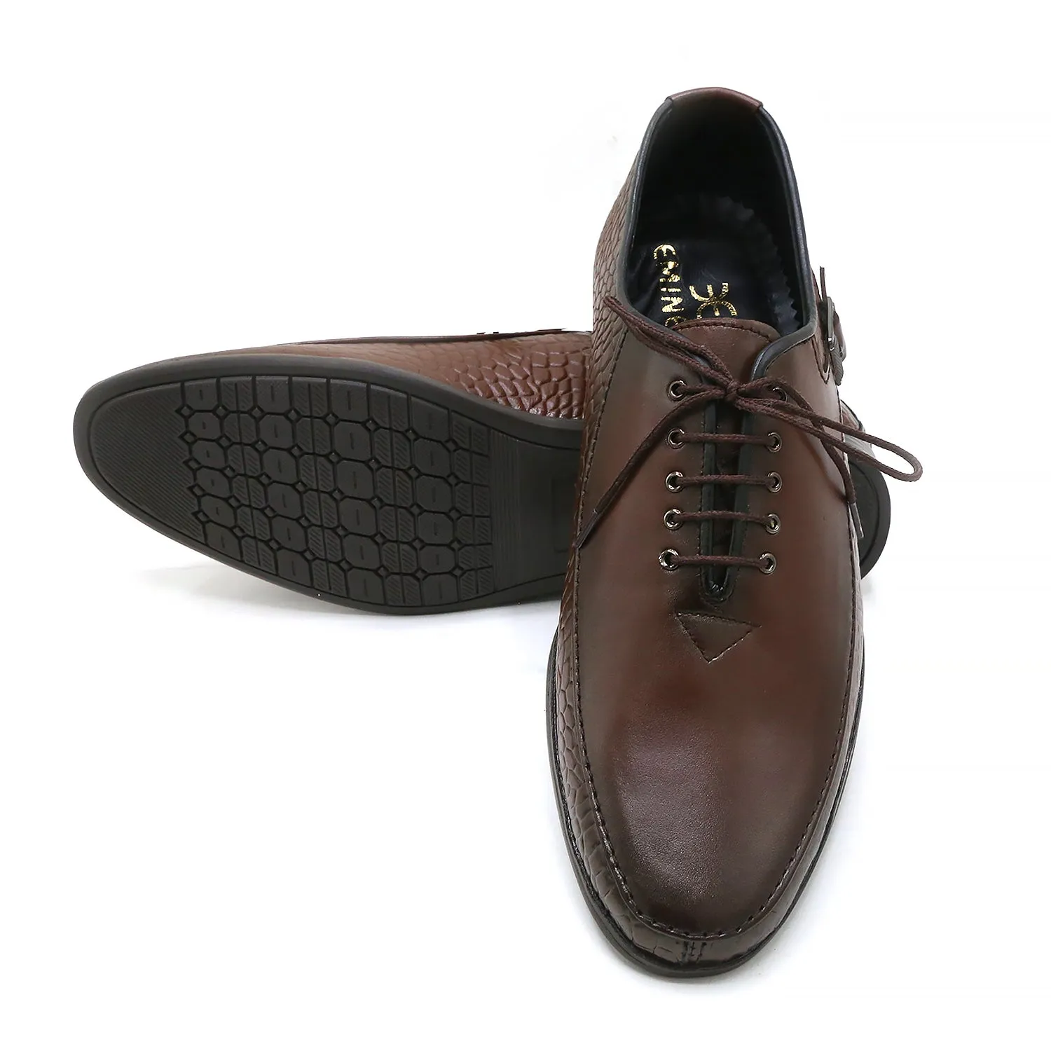 Eminent Croc Texture Formal Lace Up Shoes - Mustard