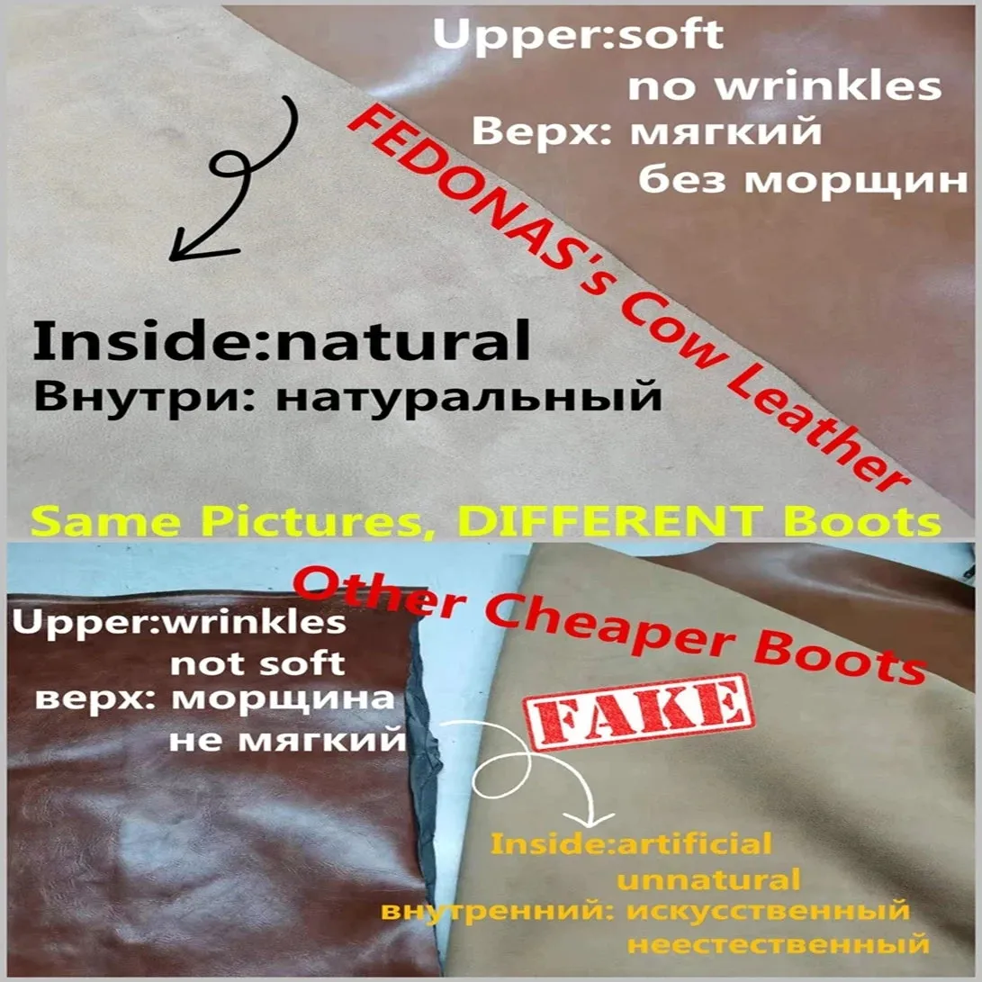 FEDONAS INS Women Knee High Boots Full Cow Leather Warm Boots Thick High Heels Motorcycle Boots Punk Shoes Woman High Boots