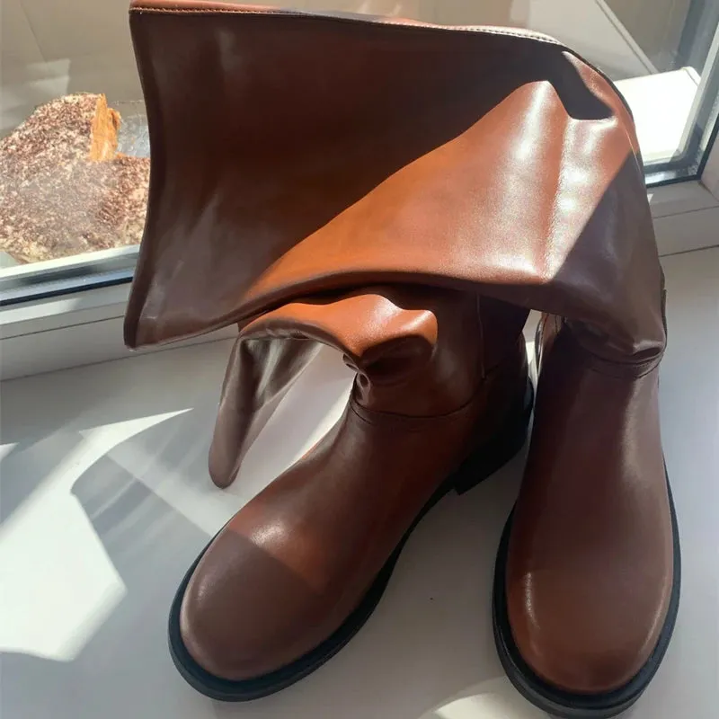 FEDONAS INS Women Knee High Boots Full Cow Leather Warm Boots Thick High Heels Motorcycle Boots Punk Shoes Woman High Boots