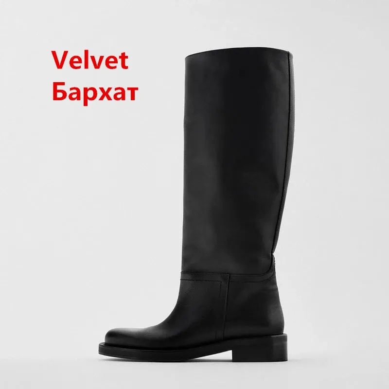 FEDONAS INS Women Knee High Boots Full Cow Leather Warm Boots Thick High Heels Motorcycle Boots Punk Shoes Woman High Boots