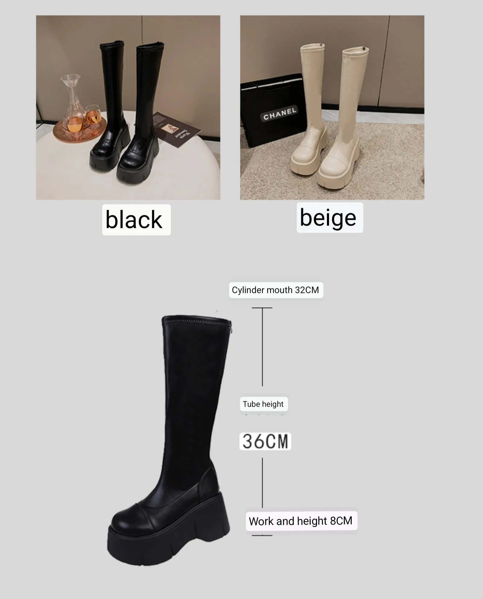 Fiona-100 Pu Leather Platform Knee-High Boots
