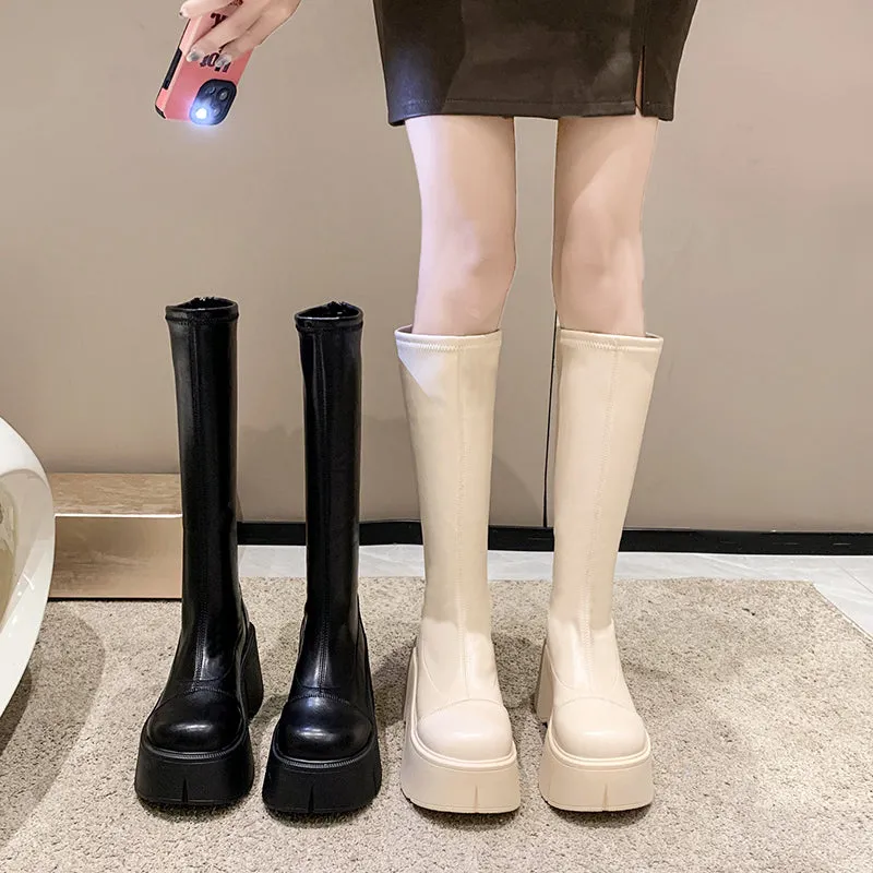 Fiona-100 Pu Leather Platform Knee-High Boots