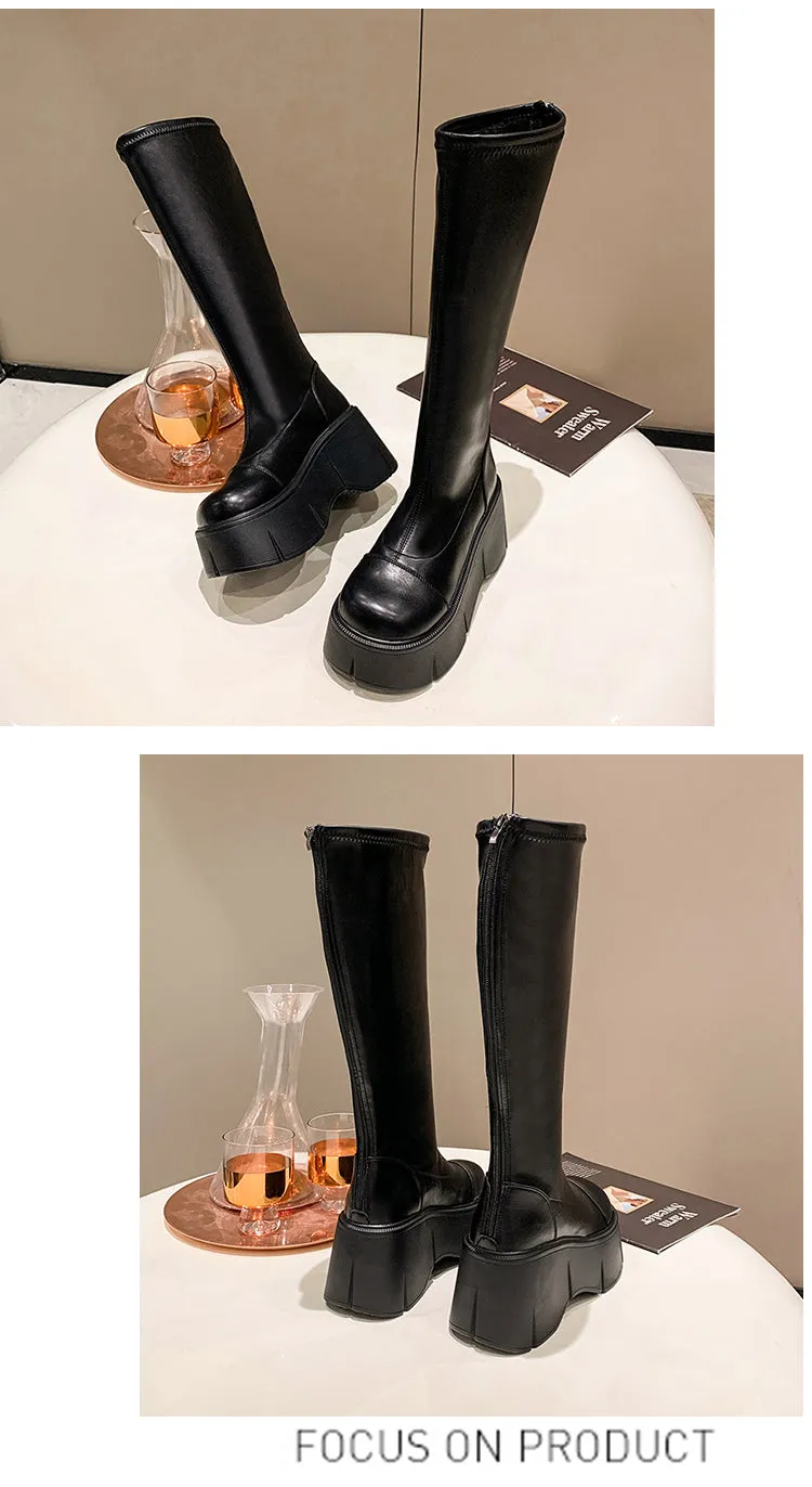 Fiona-100 Pu Leather Platform Knee-High Boots