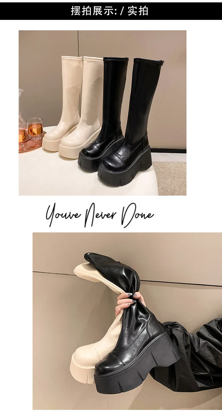 Fiona-100 Pu Leather Platform Knee-High Boots