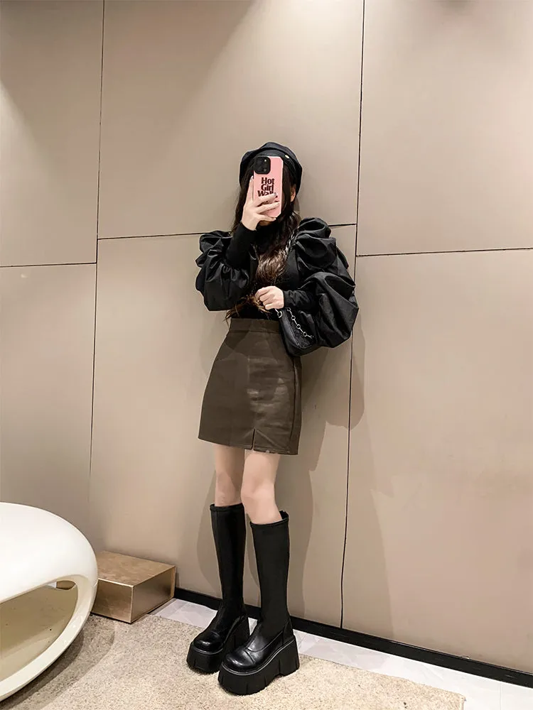 Fiona-100 Pu Leather Platform Knee-High Boots