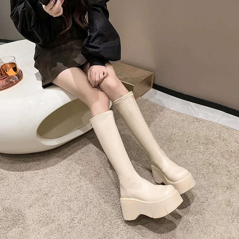 Fiona-100 Pu Leather Platform Knee-High Boots
