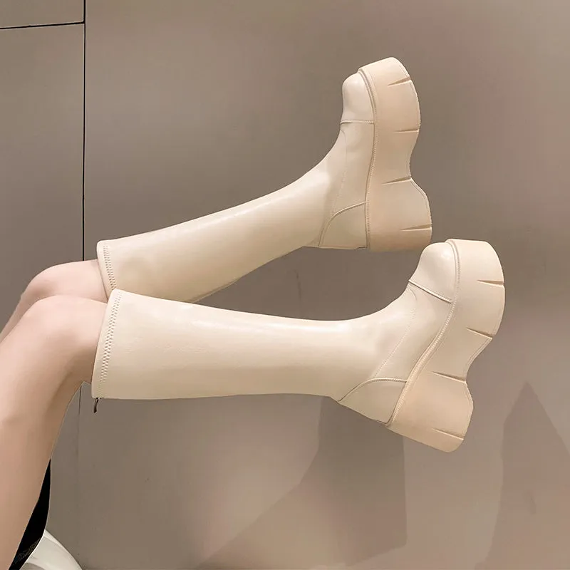 Fiona-100 Pu Leather Platform Knee-High Boots