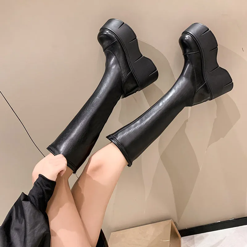 Fiona-100 Pu Leather Platform Knee-High Boots