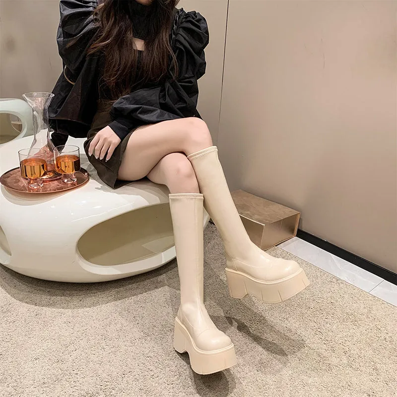 Fiona-100 Pu Leather Platform Knee-High Boots