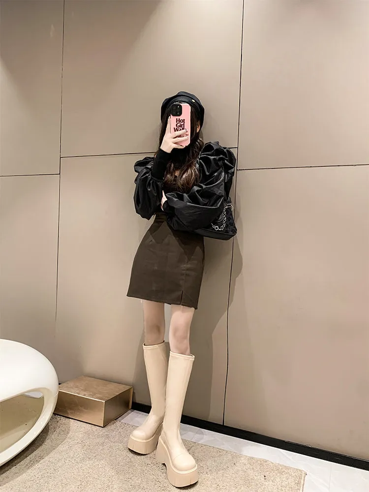 Fiona-100 Pu Leather Platform Knee-High Boots