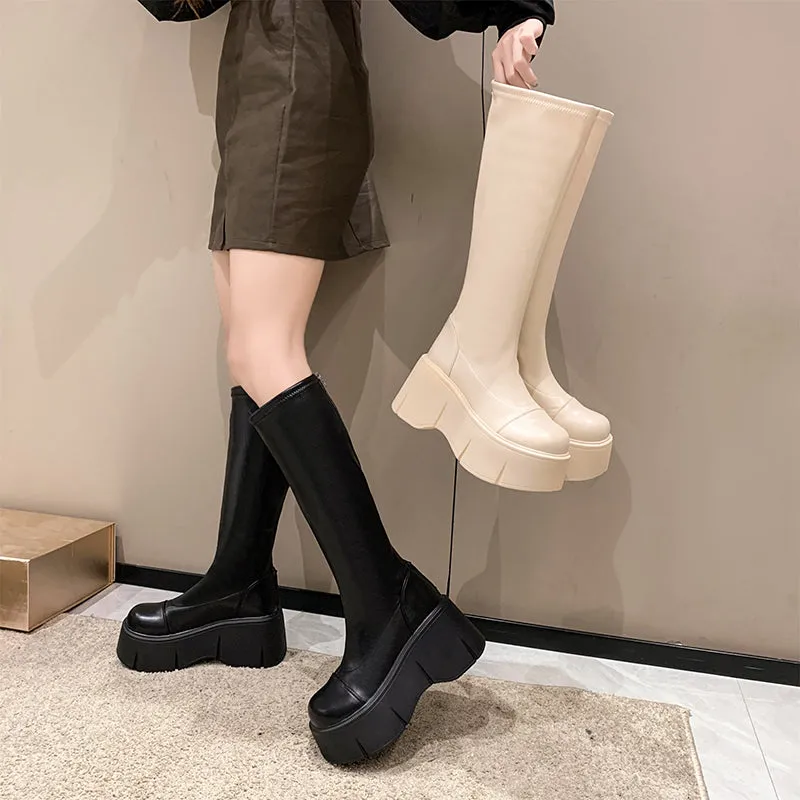 Fiona-100 Pu Leather Platform Knee-High Boots