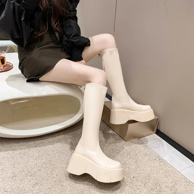 Fiona-100 Pu Leather Platform Knee-High Boots