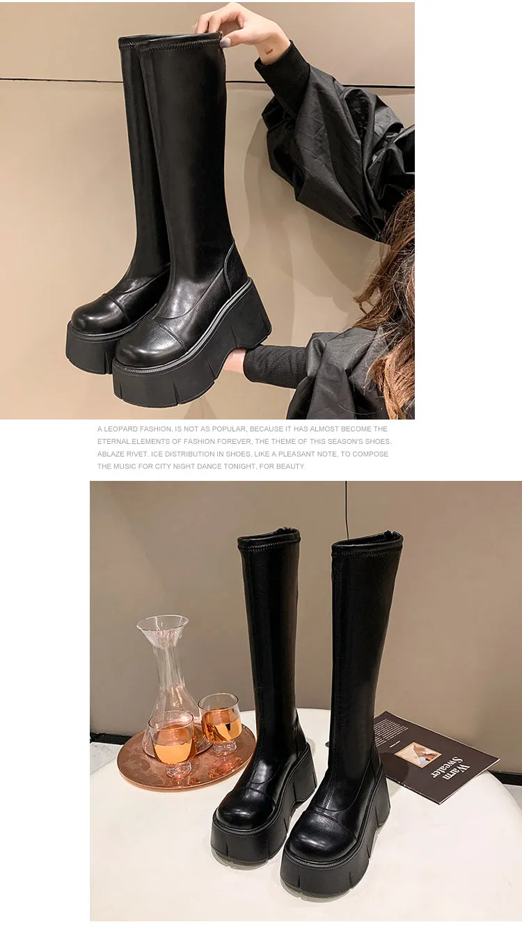 Fiona-100 Pu Leather Platform Knee-High Boots