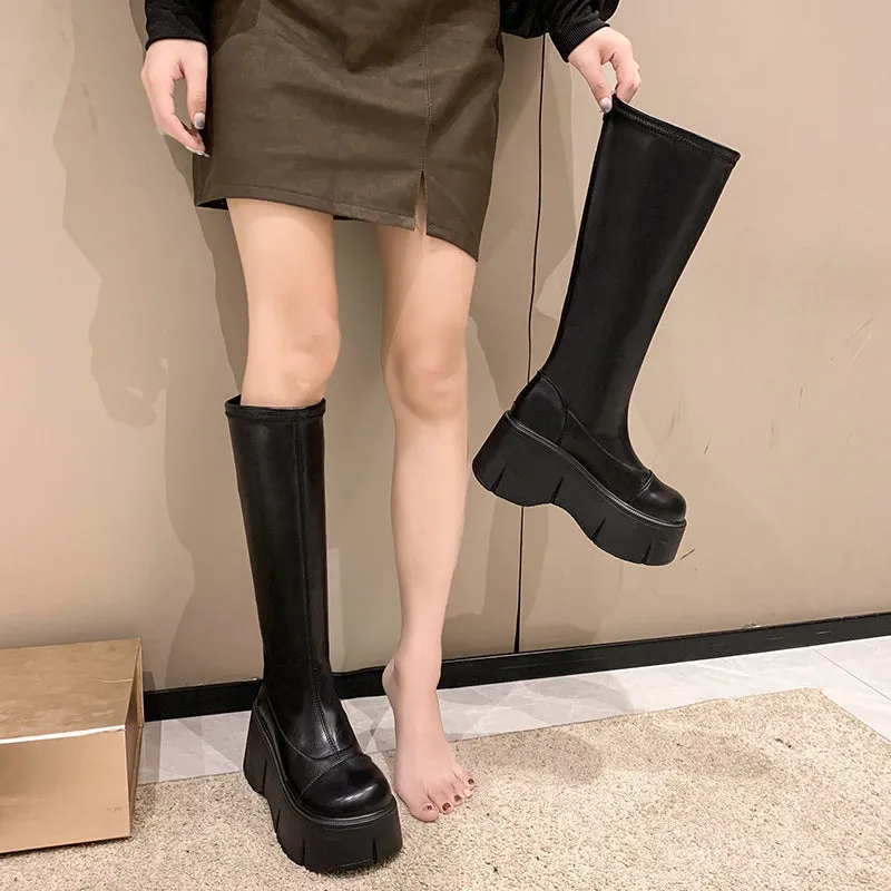 Fiona-100 Pu Leather Platform Knee-High Boots
