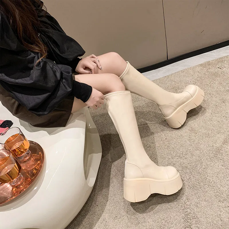 Fiona-100 Pu Leather Platform Knee-High Boots